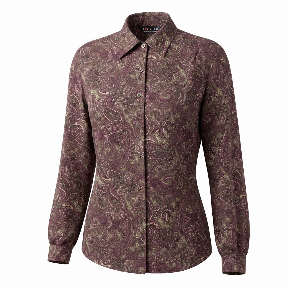 Vintage Loubella Paisley Blouse Size 8 Hidden Button Shoulder Pads 90s